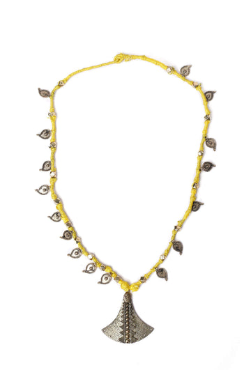 Dhokra-Inspired Yellow Thread Paisley Necklace